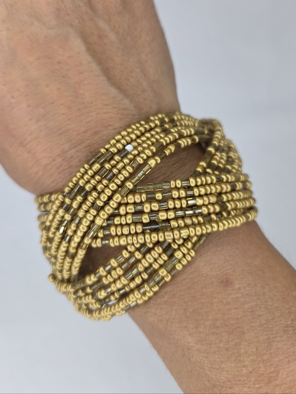 Gold Beaded Multi-Strand Women's Cuff Bracelet